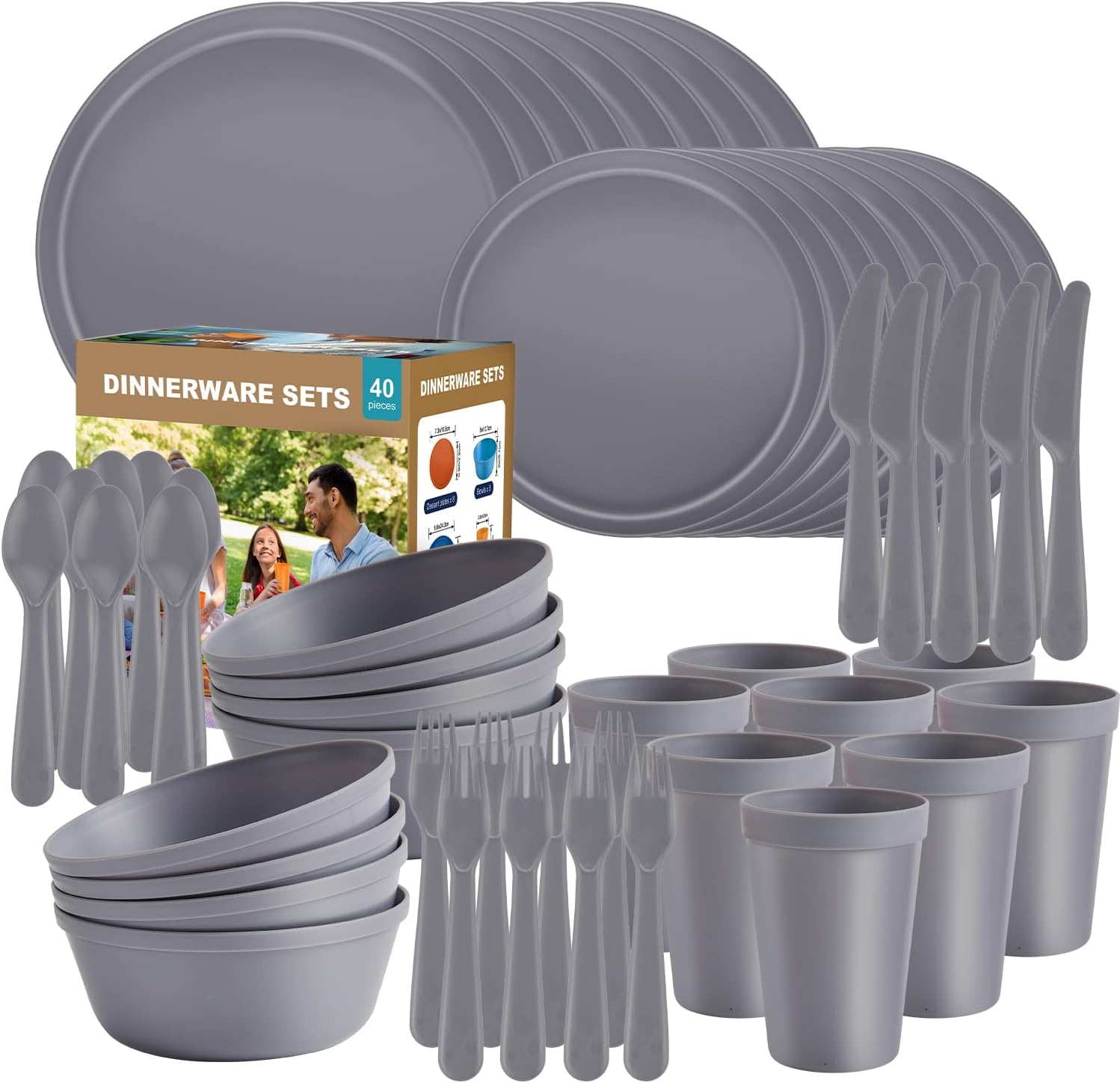 Gray Reusable Plastic Dinnerware - 40-Piece Set
