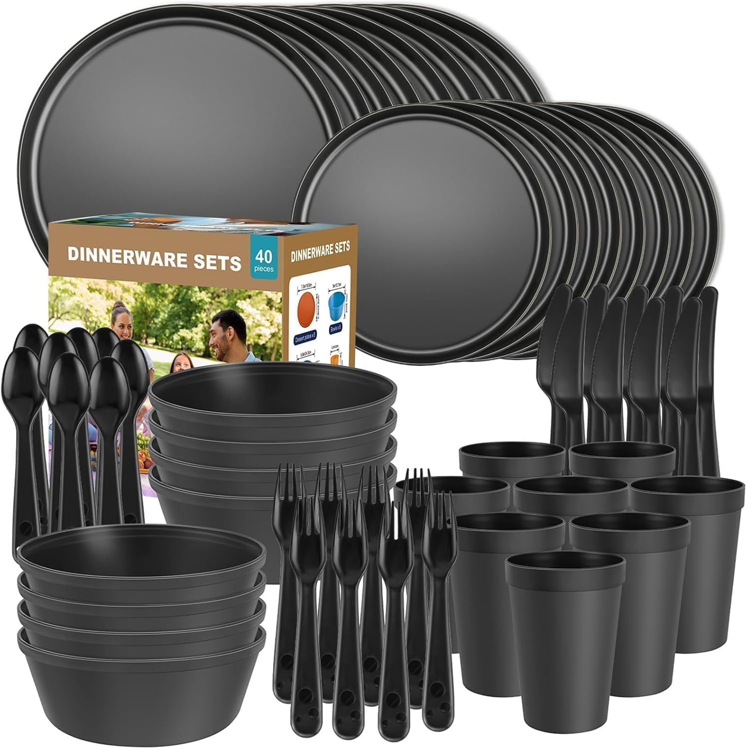 Gray Reusable Plastic Dinnerware - 40-Piece Set - Image 15
