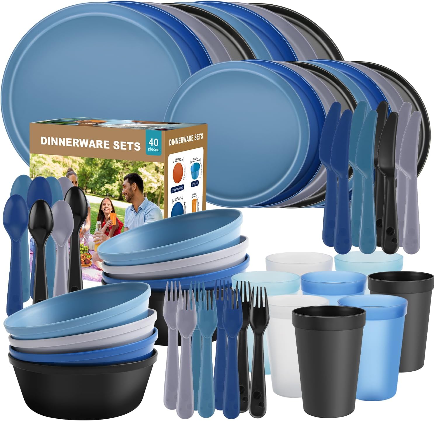 Gray Reusable Plastic Dinnerware - 40-Piece Set - Image 13