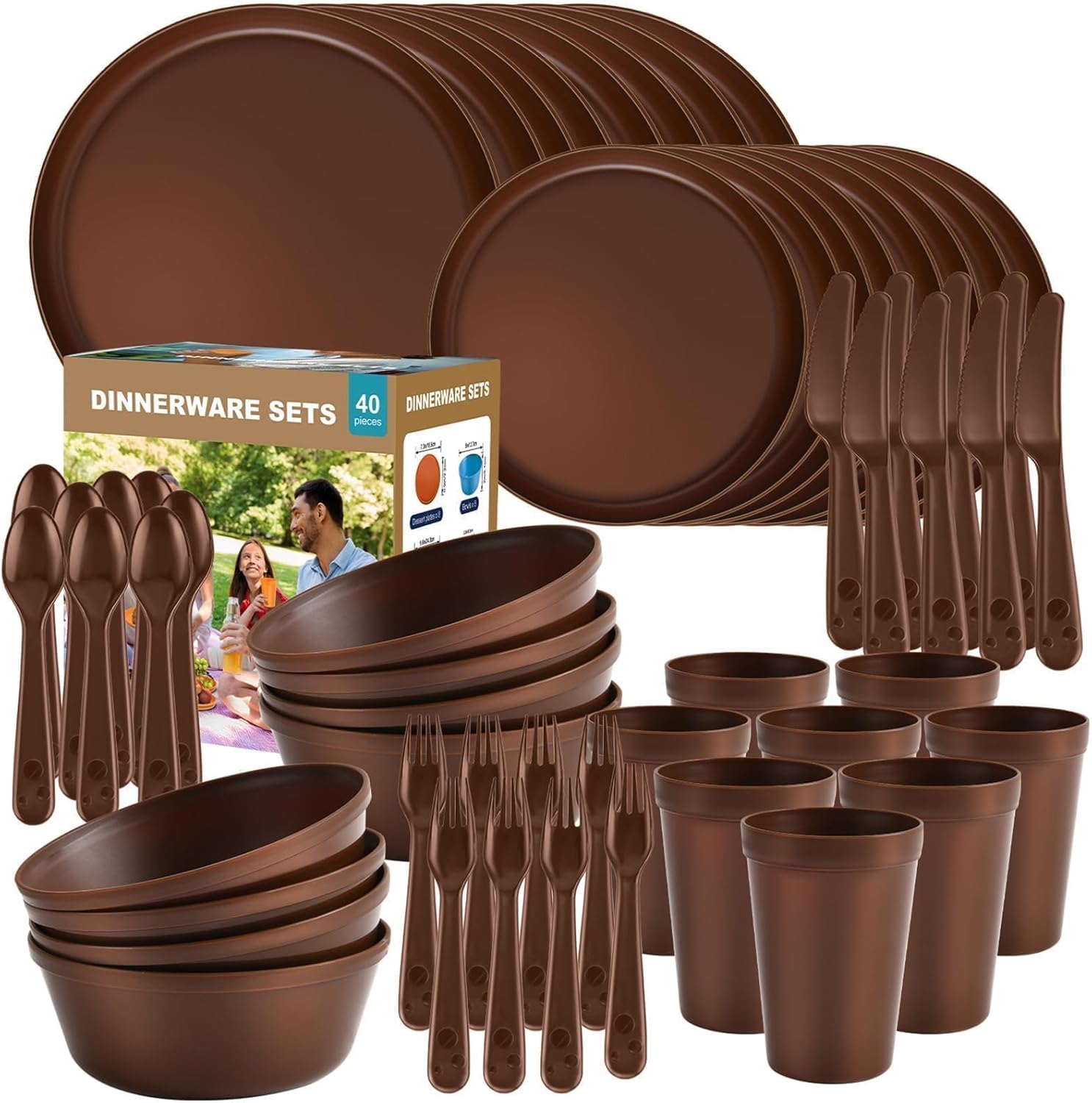 Gray Reusable Plastic Dinnerware - 40-Piece Set - Image 12