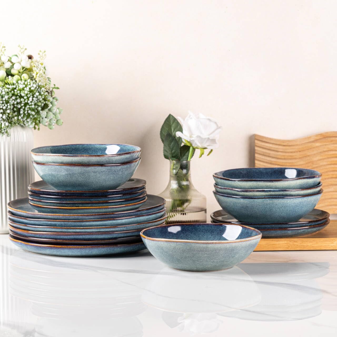 Cappuccino Reactive Glaze Dinnerware - 18-Piece Set - Image 24