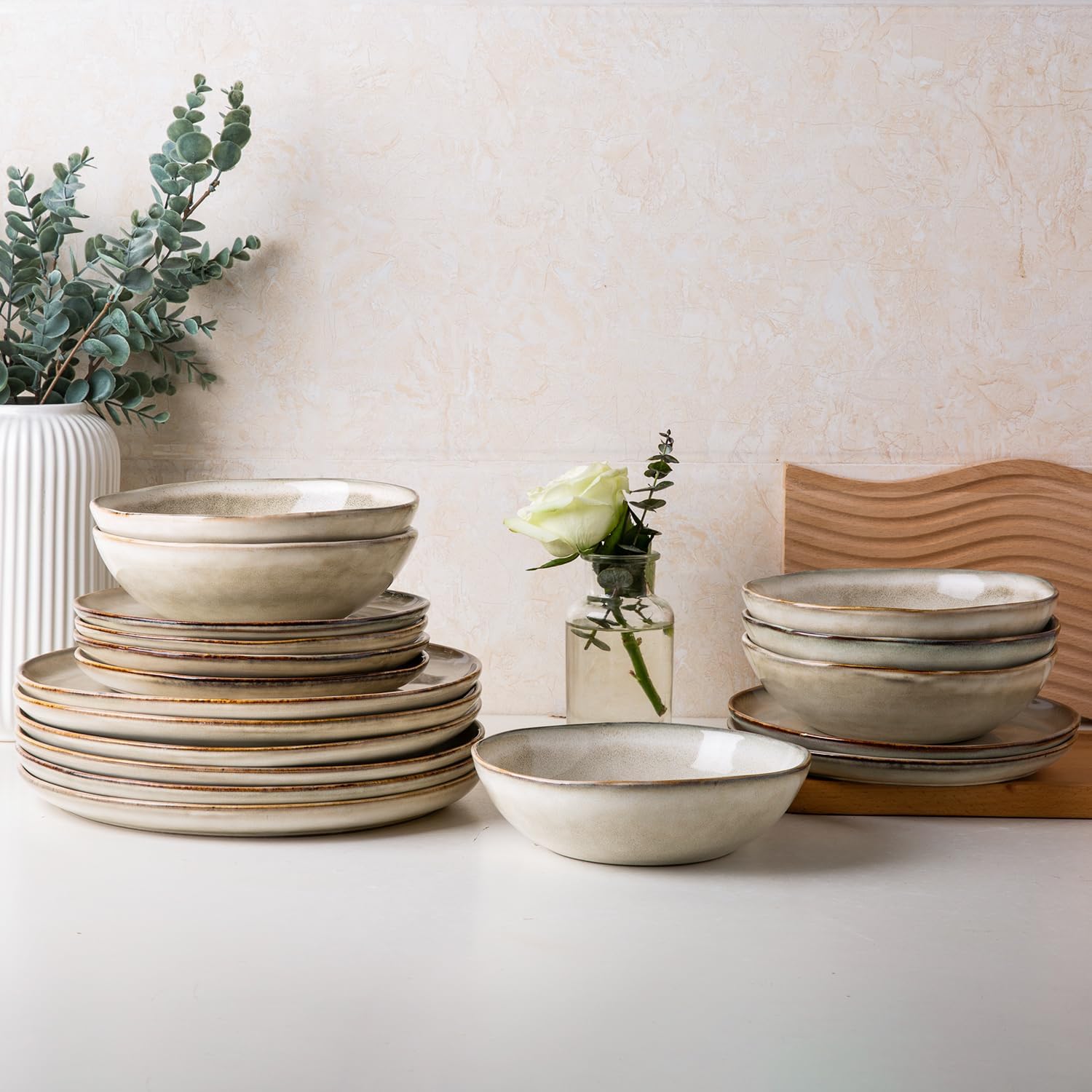 Cappuccino Reactive Glaze Dinnerware - 18-Piece Set - Image 15