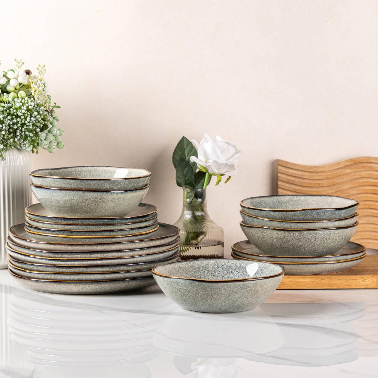 Cappuccino Reactive Glaze Dinnerware - 18-Piece Set - Image 11