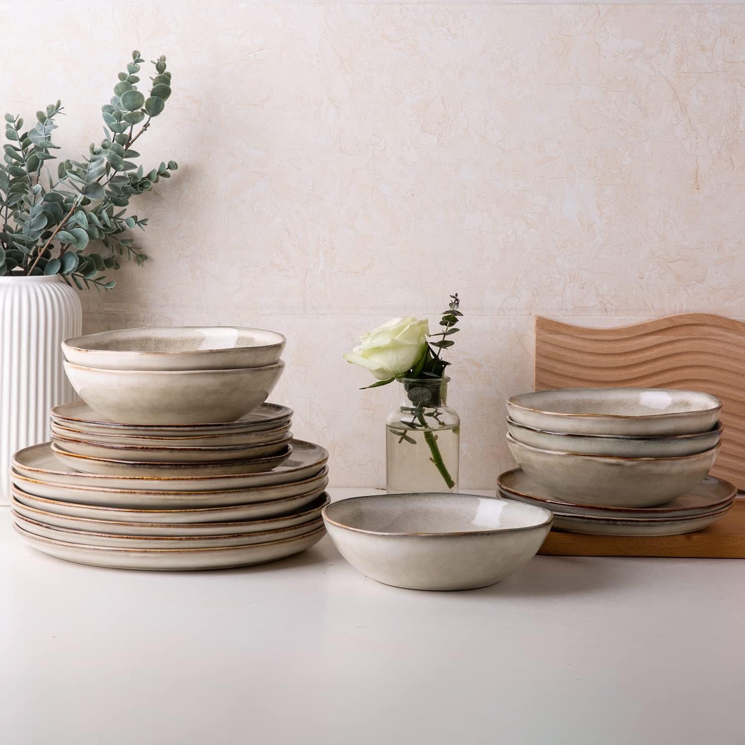 Cappuccino Reactive Glaze Dinnerware - 18-Piece Set