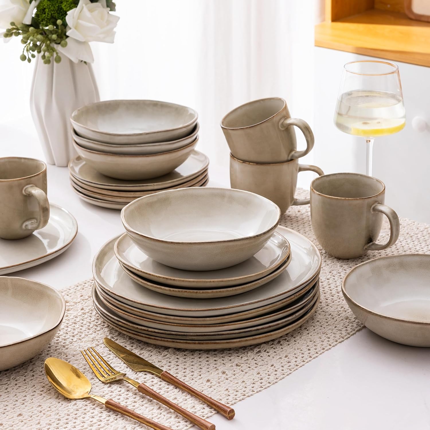Cappuccino Reactive Glaze Dinnerware - 18-Piece Set - Image 8