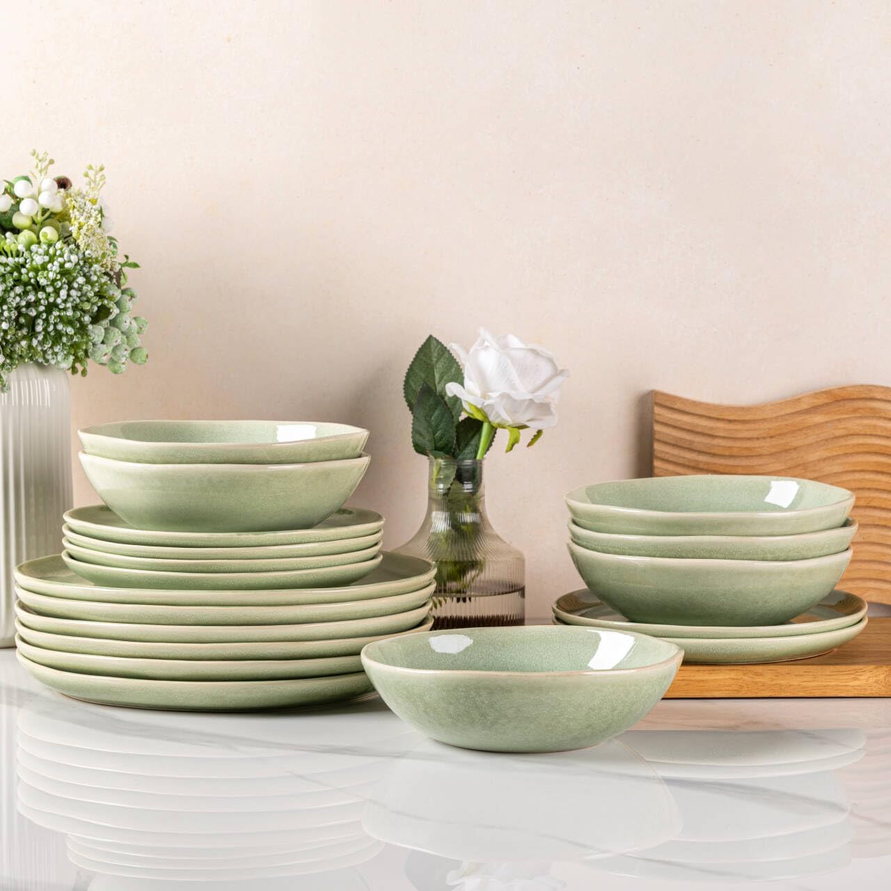Cappuccino Reactive Glaze Dinnerware - 18-Piece Set - Image 14