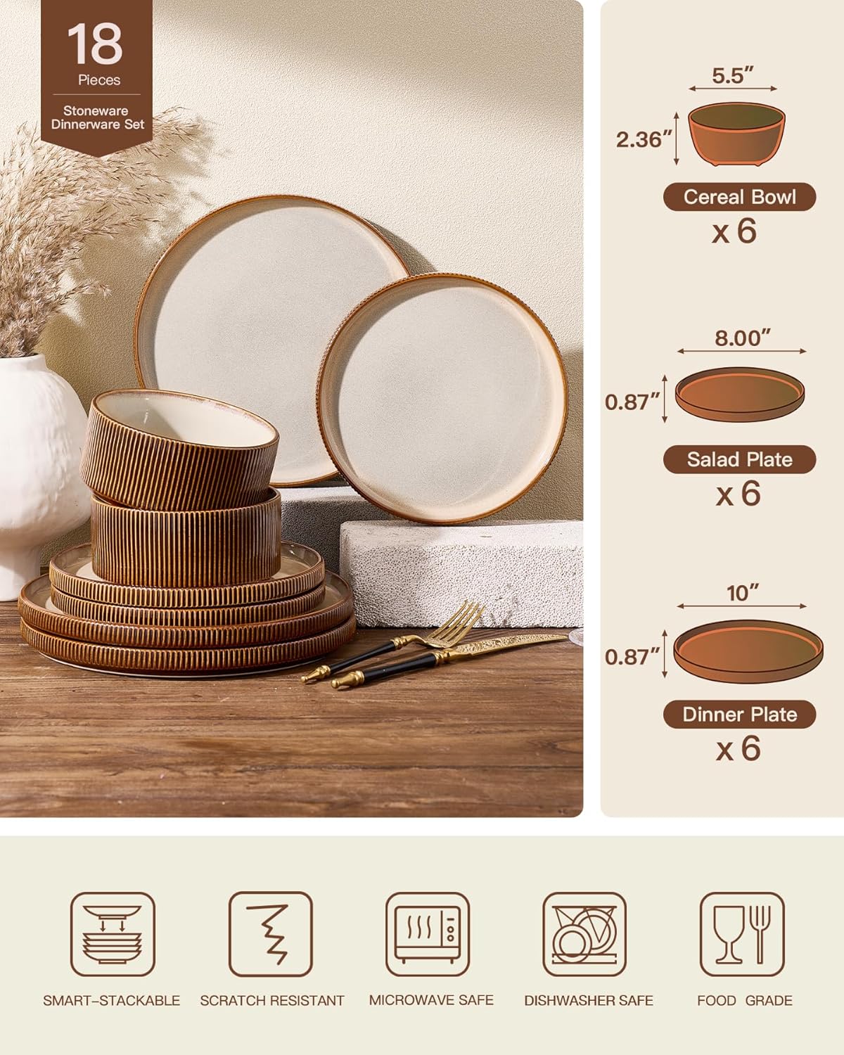 Stoneware Dinnerware Set - 18-Piece - Image 7