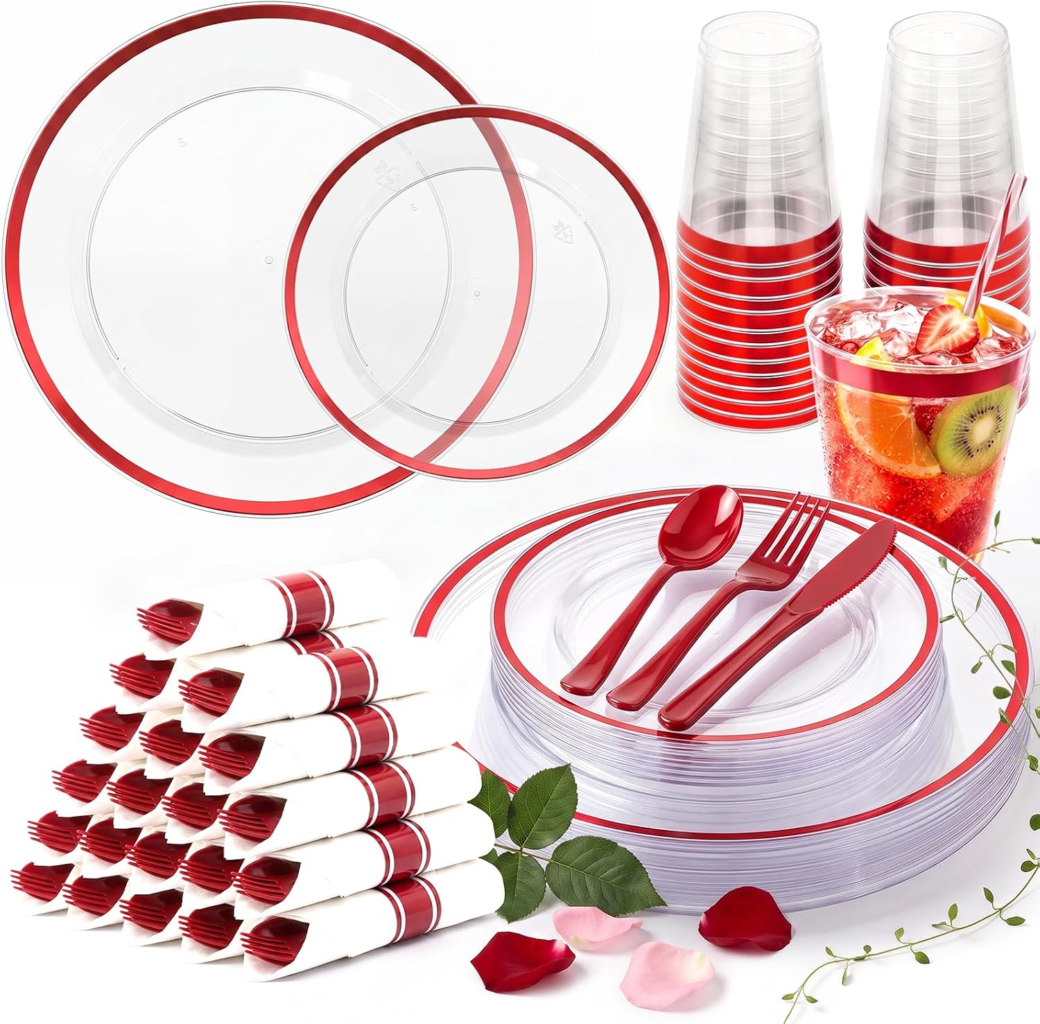 175-Piece Clear and Red Plastic