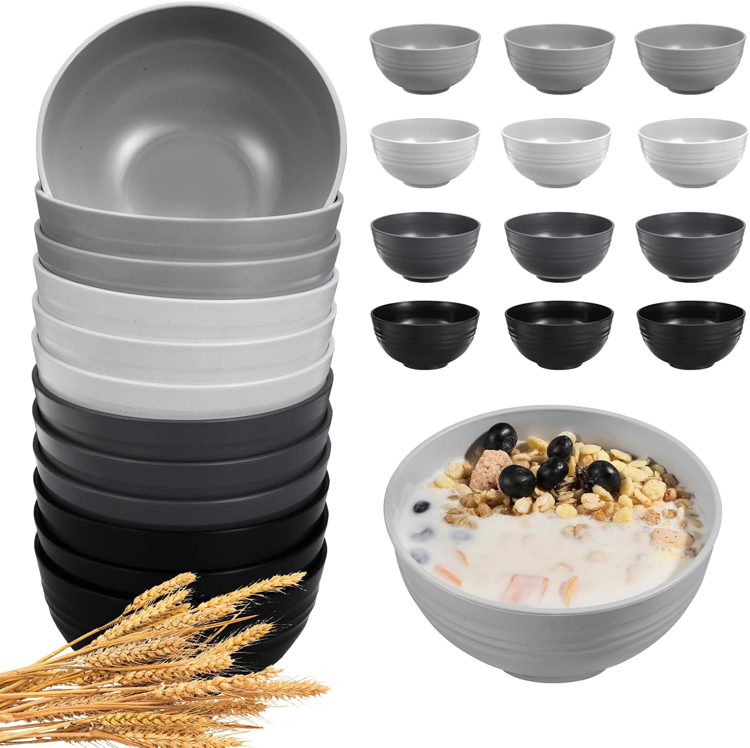Wheat Straw Unbreakable Bowls - 12-Piece Set - Image 15