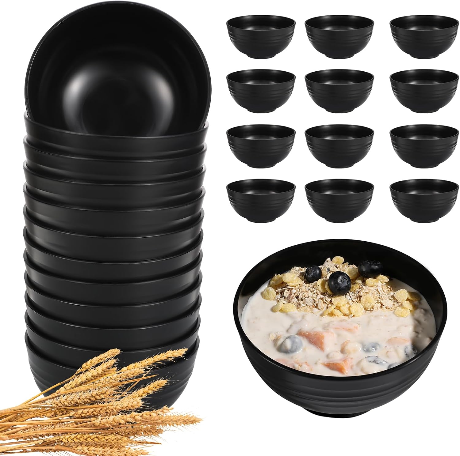 Wheat Straw Unbreakable Bowls - 12-Piece Set - Image 13