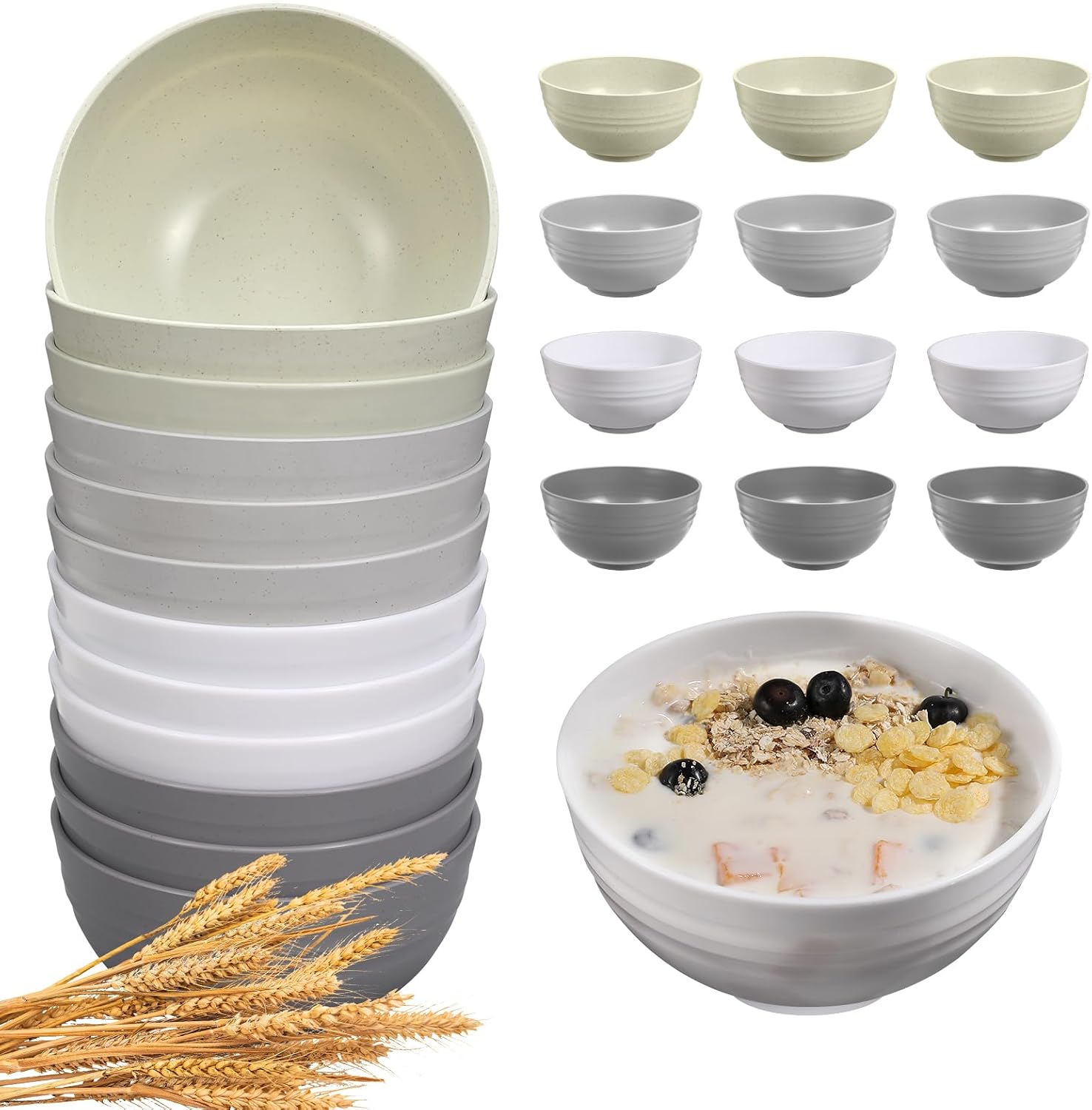 Wheat Straw Unbreakable Bowls - 12-Piece Set - Image 19