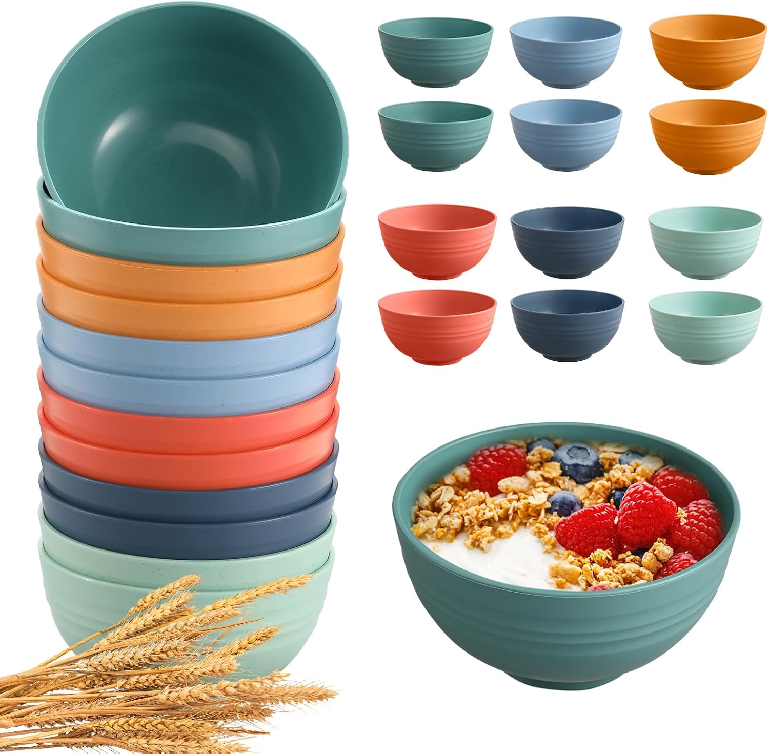 Wheat Straw Unbreakable Bowls - 12-Piece Set