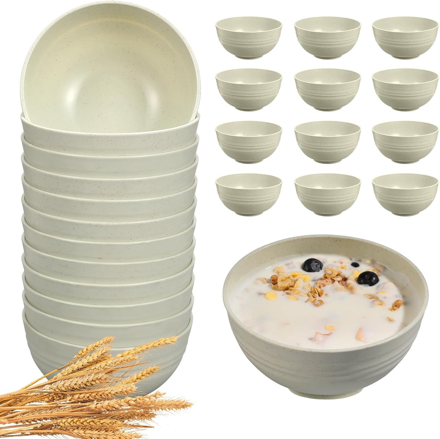 Wheat Straw Unbreakable Bowls - 12-Piece Set - Image 12