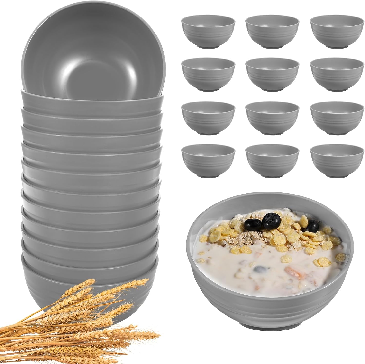 Wheat Straw Unbreakable Bowls - 12-Piece Set - Image 17