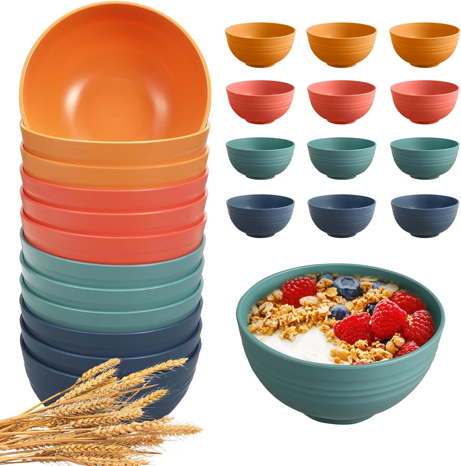Wheat Straw Unbreakable Bowls - 12-Piece Set - Image 14