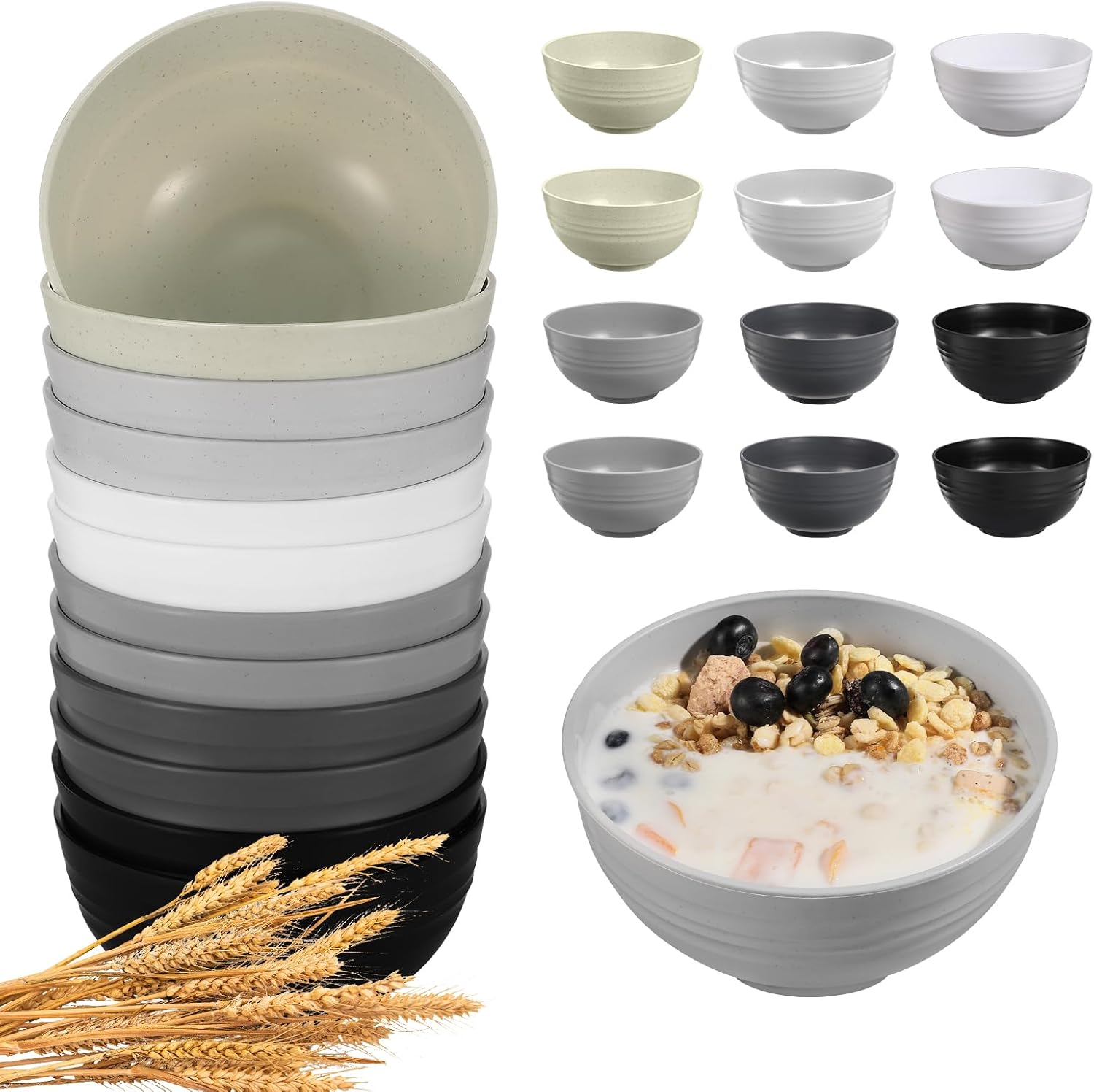Wheat Straw Unbreakable Bowls - 12-Piece Set - Image 11