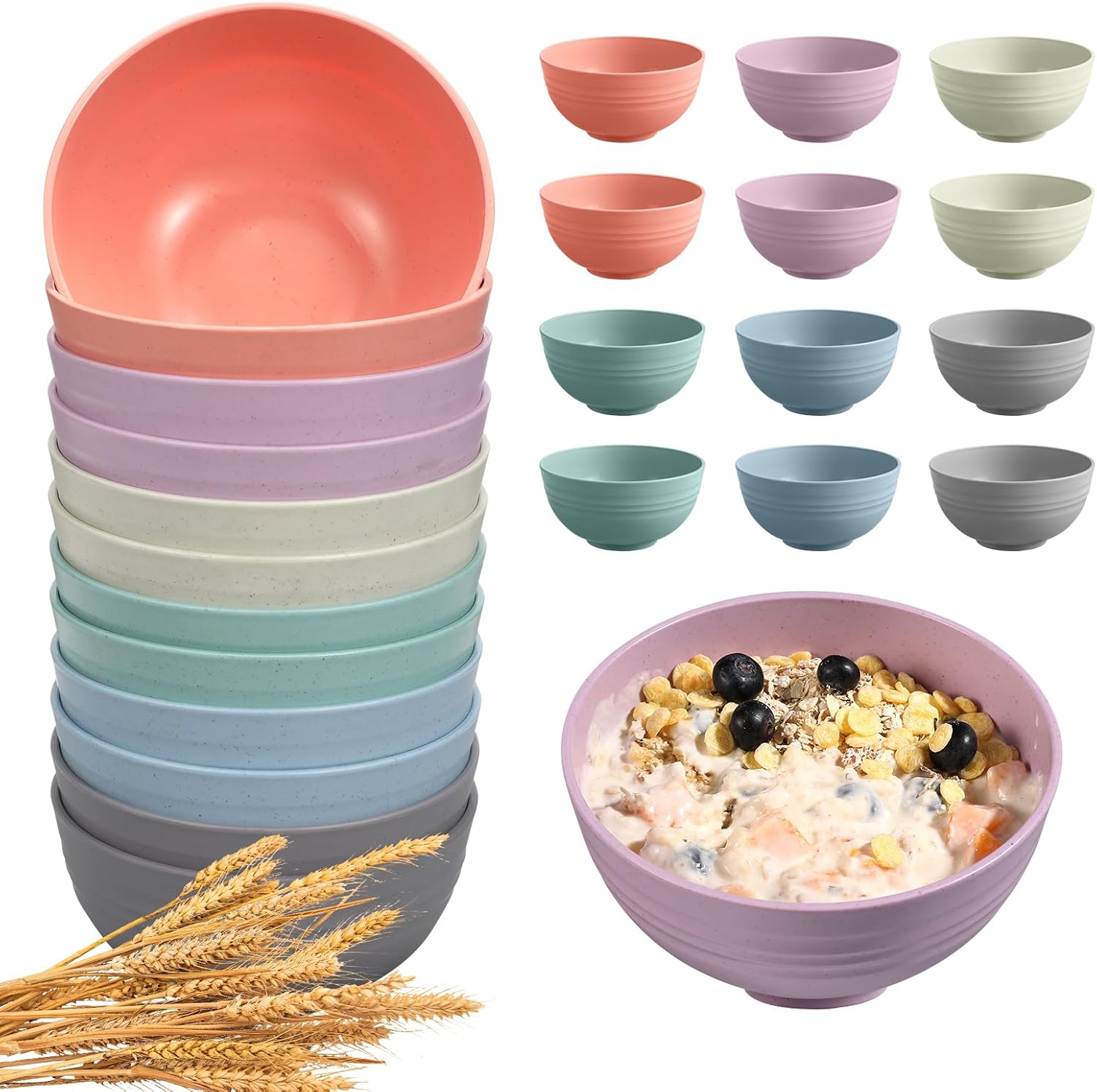 Wheat Straw Unbreakable Bowls - 12-Piece Set - Image 16