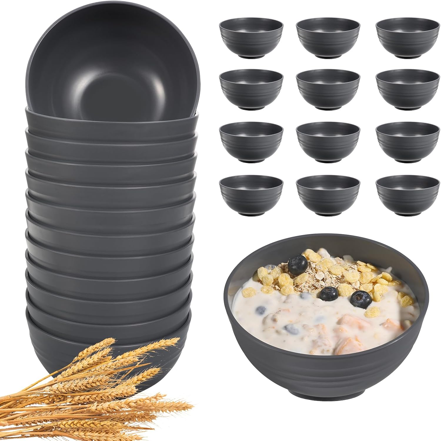Wheat Straw Unbreakable Bowls - 12-Piece Set - Image 9