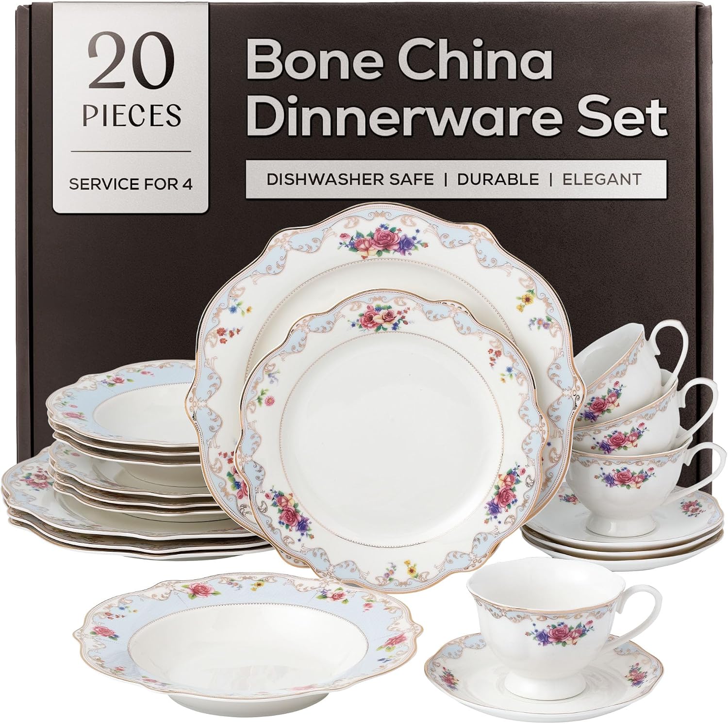 Floral Bone China Dinnerware Set - 57-Piece - Image 7
