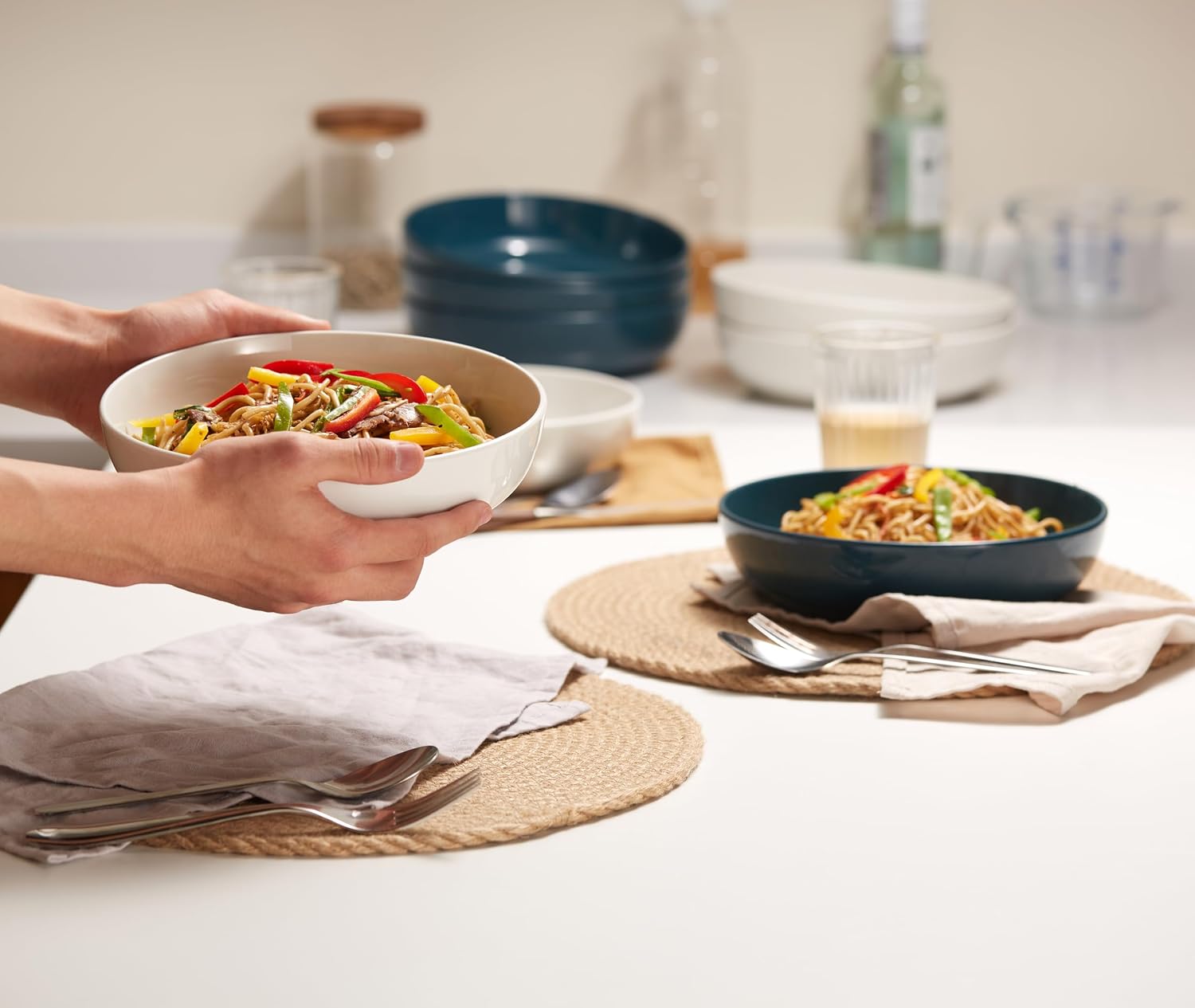 White Ceramic Pasta Bowls - 4-Piece - Image 7