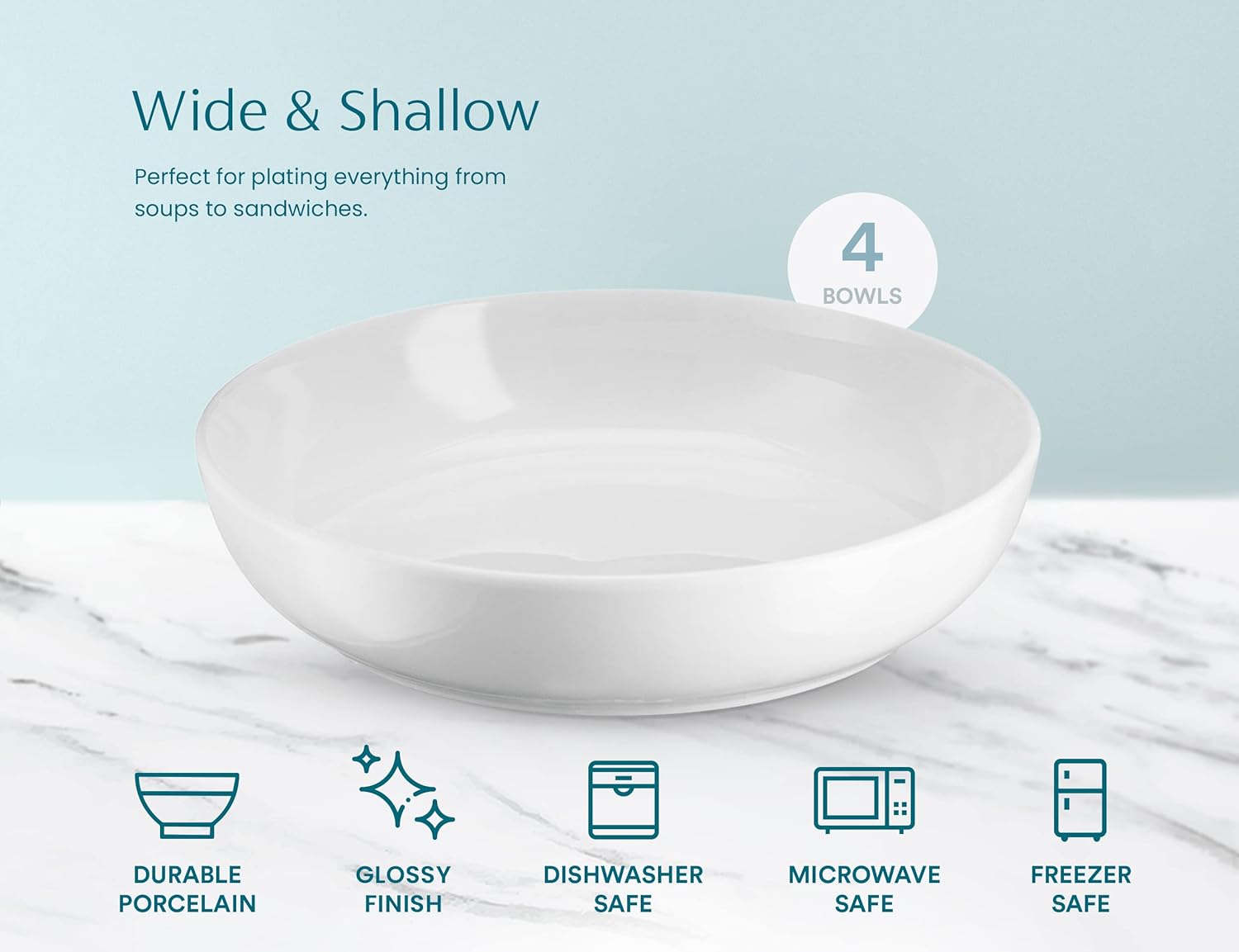 White Ceramic Pasta Bowls - 4-Piece - Image 8
