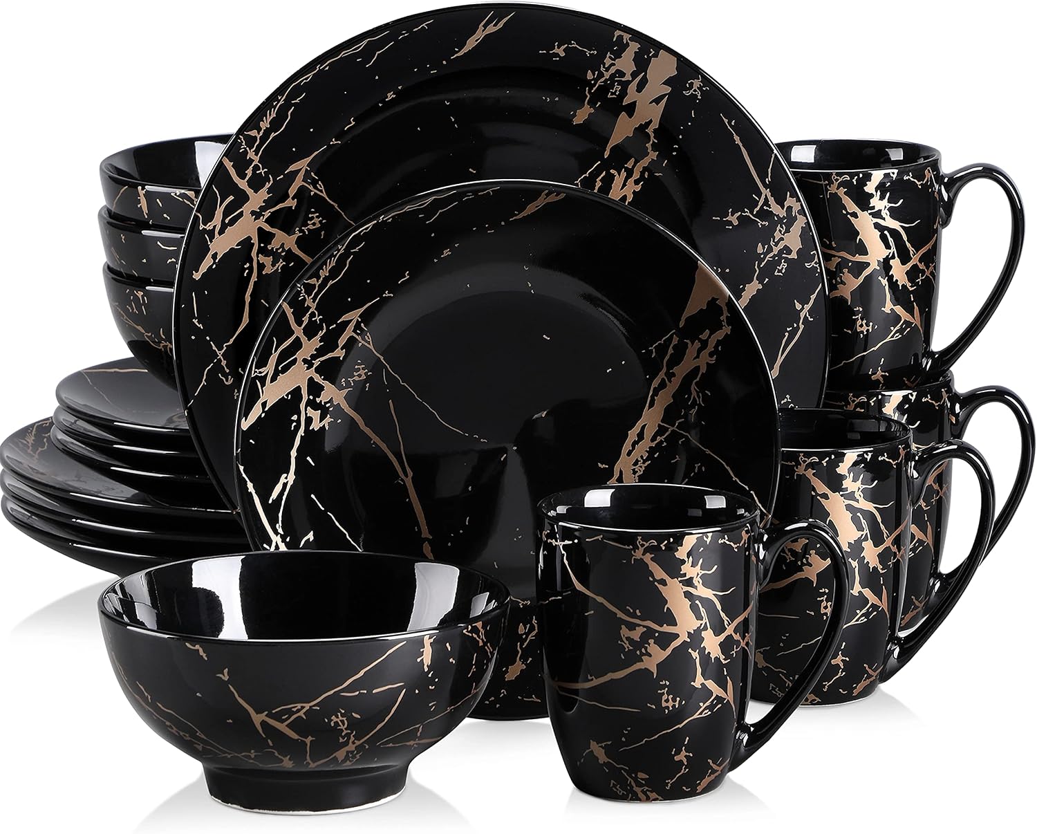 Black Porcelain Dinnerware Set - 16-Piece