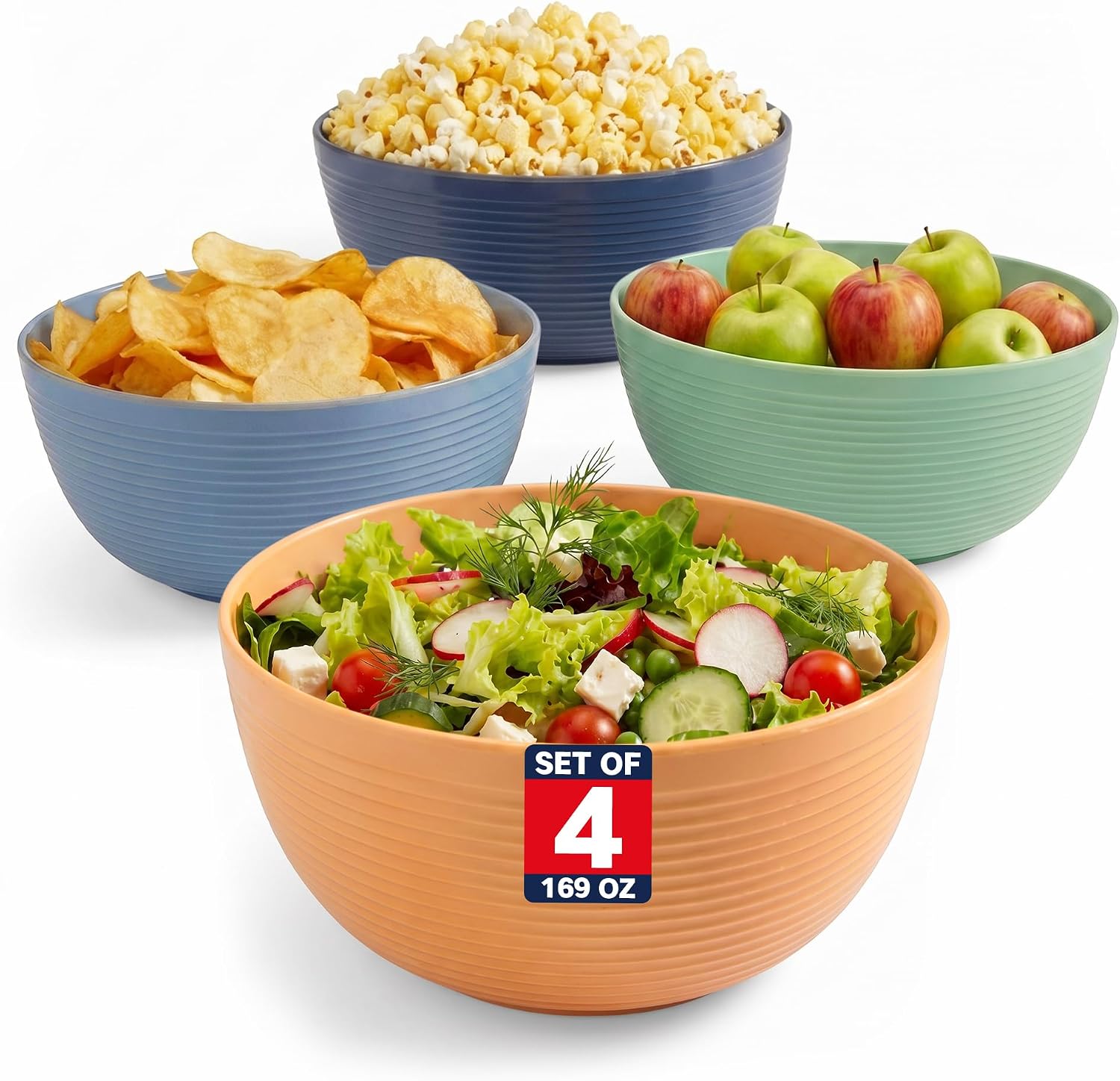 Nestable Plastic Serving Bowls - 4-Piece - 169 oz