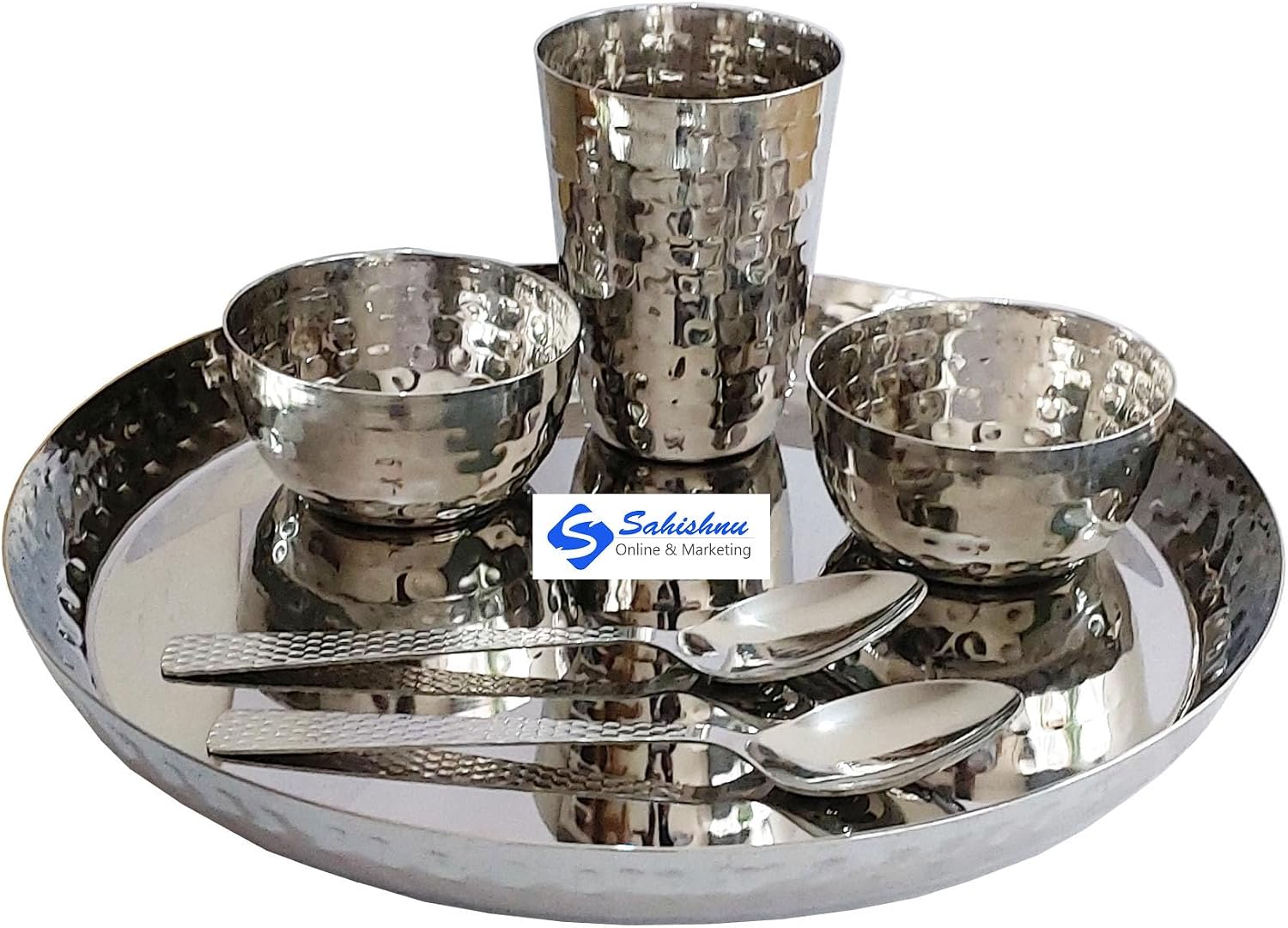 7 Piece Hammered Stainless Steel Dinner Set - 7-Piece Hammered