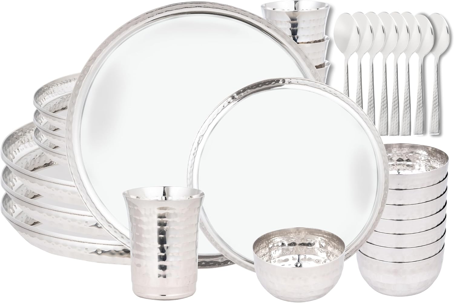 Hammered Stainless Steel Dinner Set - 28-Piece
