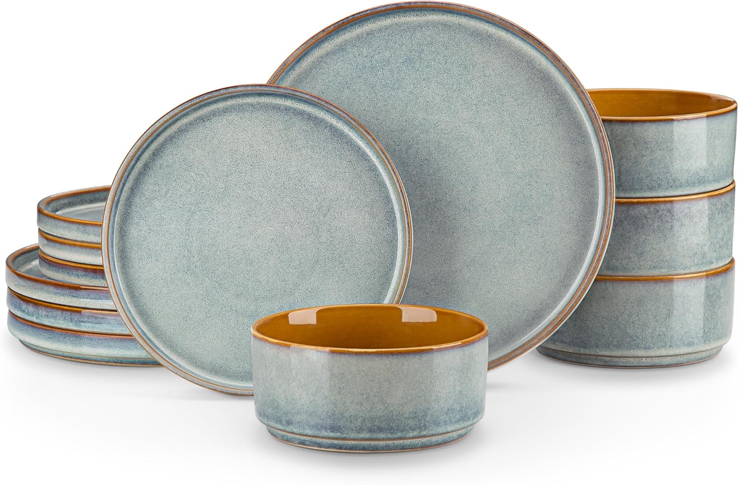 Stoneware Dinnerware Set Reactive Glaze - 12-Piece Stoneware - Image 10