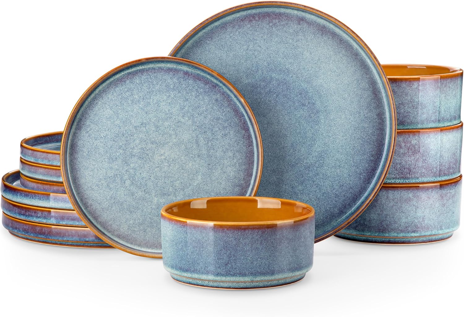 Stoneware Dinnerware Set Reactive Glaze - 12-Piece Stoneware