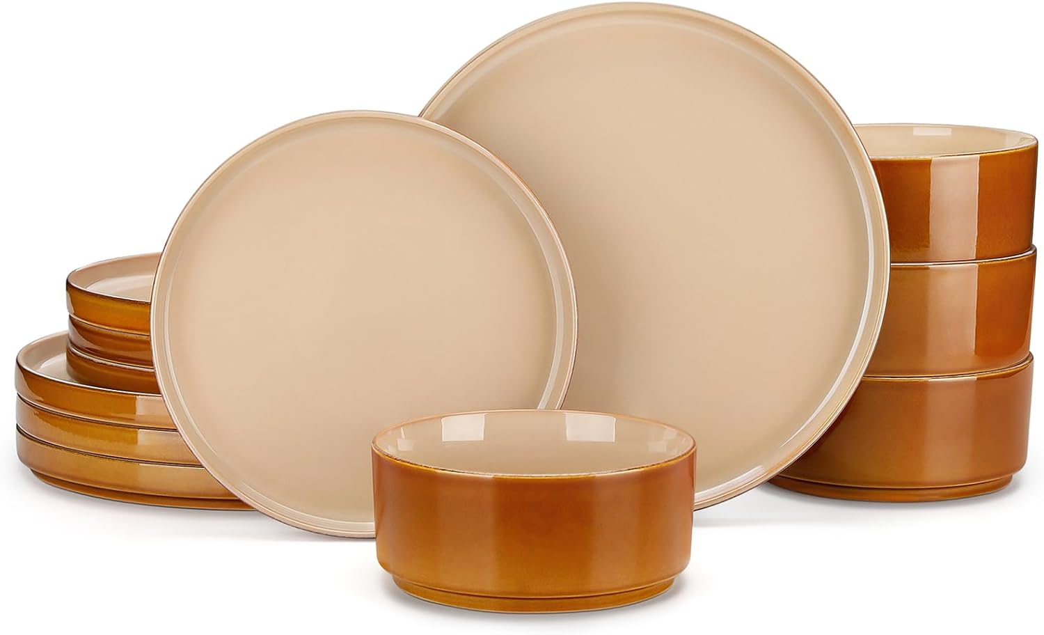 Stoneware Dinnerware Set Reactive Glaze - 12-Piece Stoneware - Image 15