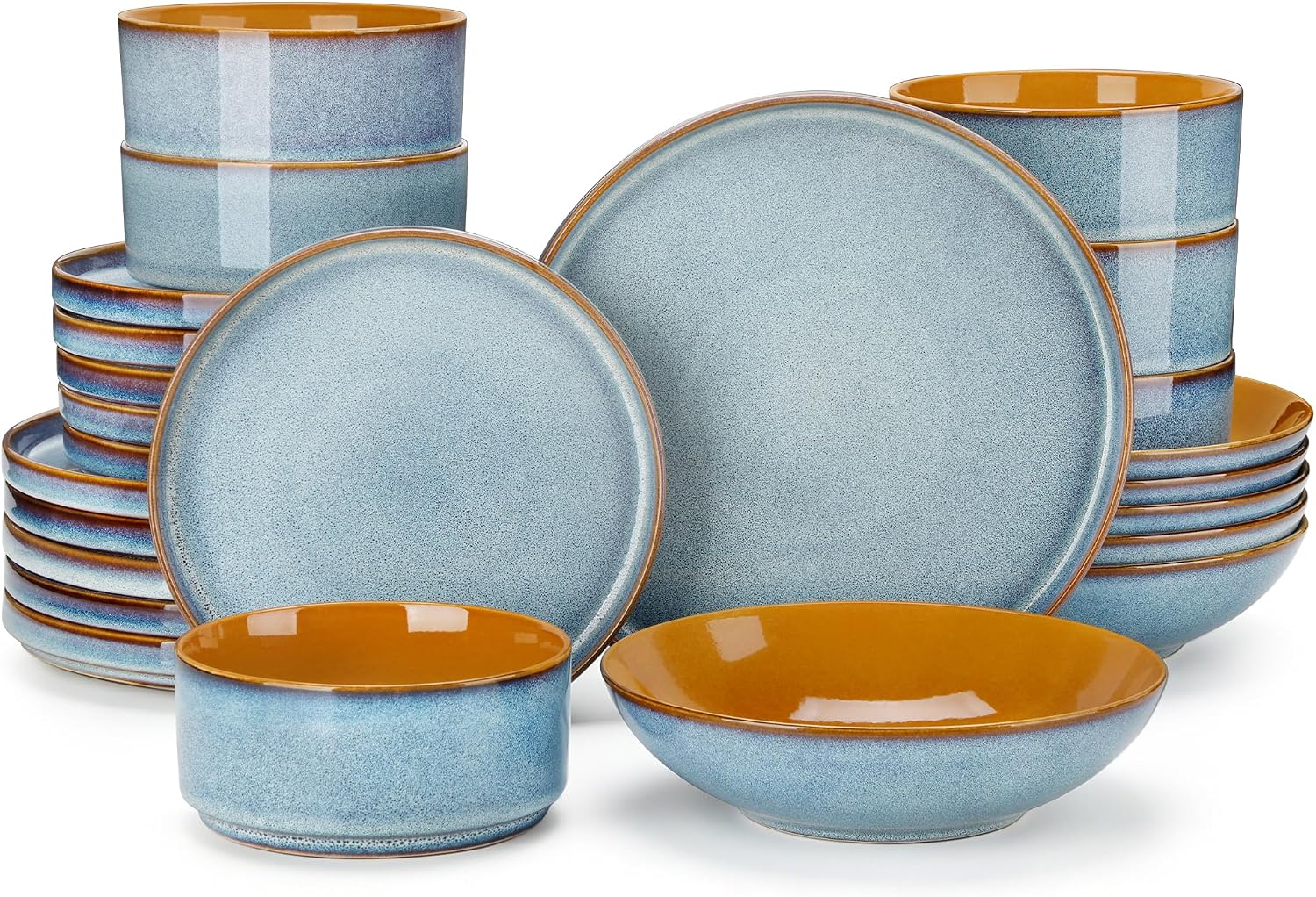 Stoneware Dinnerware Set Reactive Glaze - 12-Piece Stoneware - Image 8