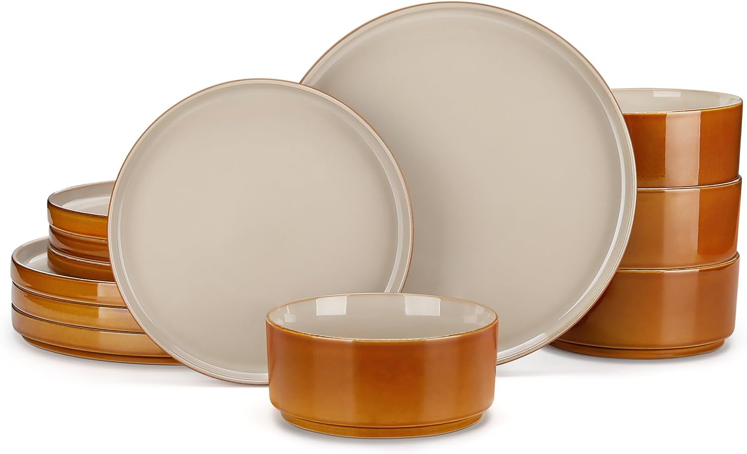 Stoneware Dinnerware Set Reactive Glaze - 12-Piece Stoneware - Image 13