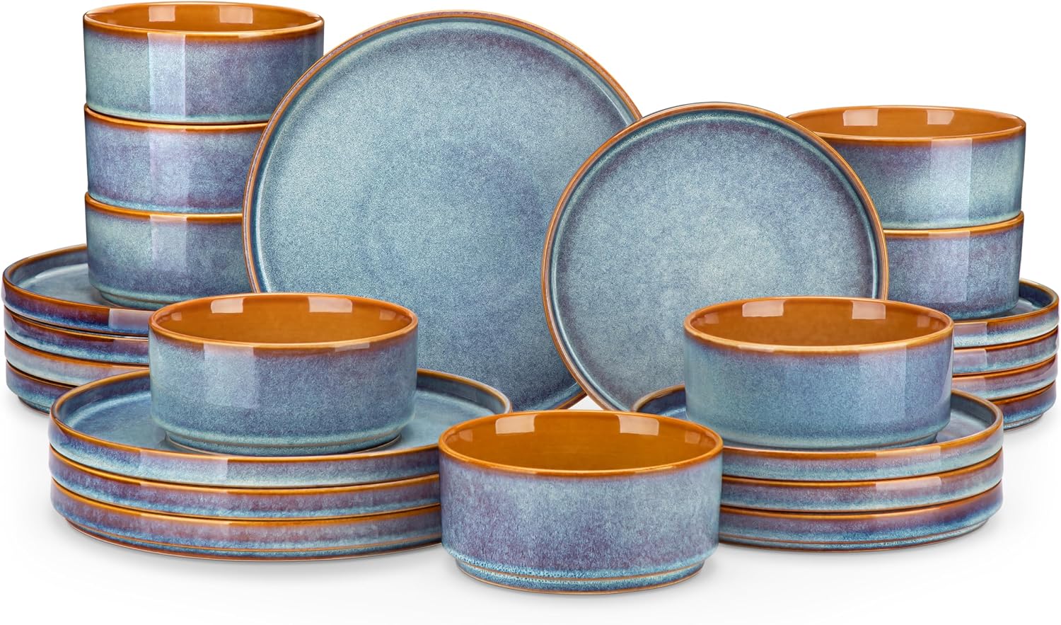 Stoneware Dinnerware Set Reactive Glaze - 12-Piece Stoneware - Image 14