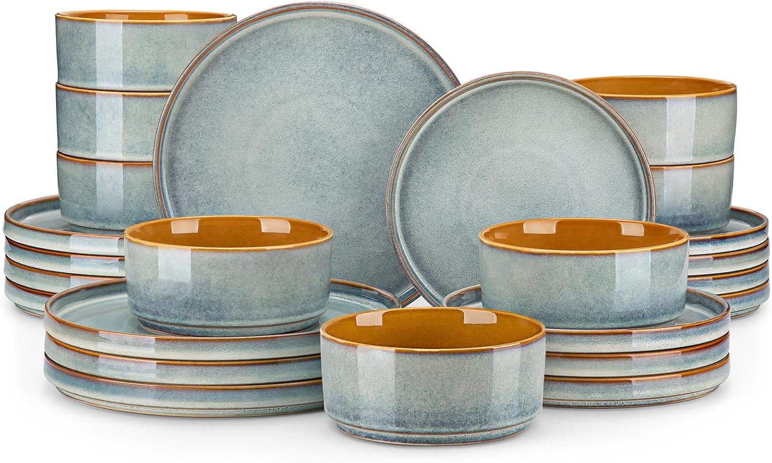 Stoneware Dinnerware Set Reactive Glaze - 12-Piece Stoneware - Image 16