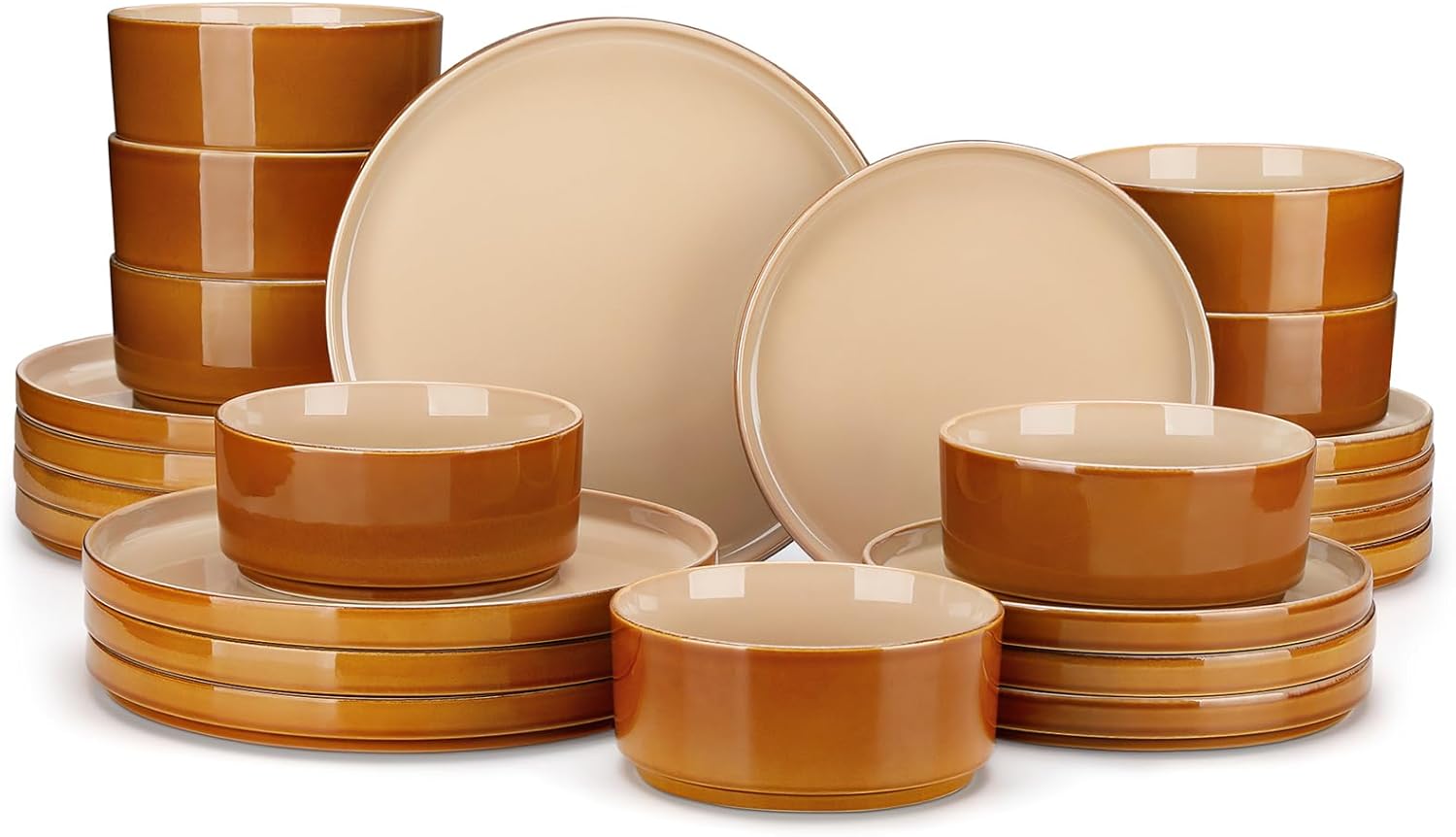 Stoneware Dinnerware Set Reactive Glaze - 12-Piece Stoneware - Image 19