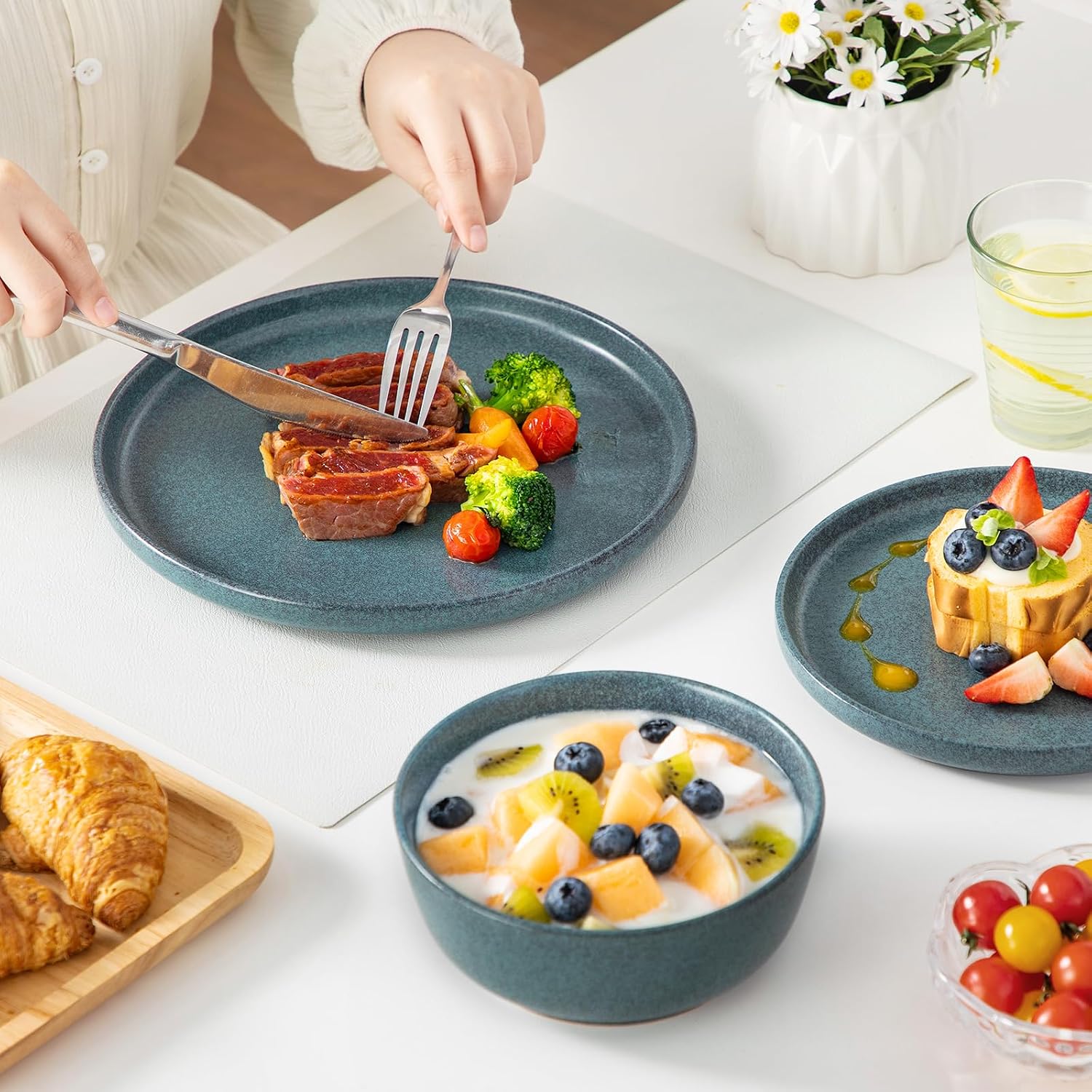 18-Piece Smoky Teal Dinnerware - Image 8