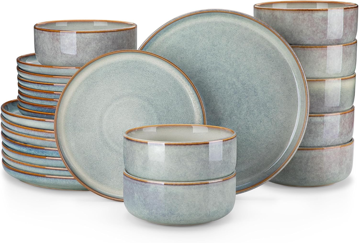 Grey-blue Reactive Glaze Dinnerware - 12-Piece Set - Image 12