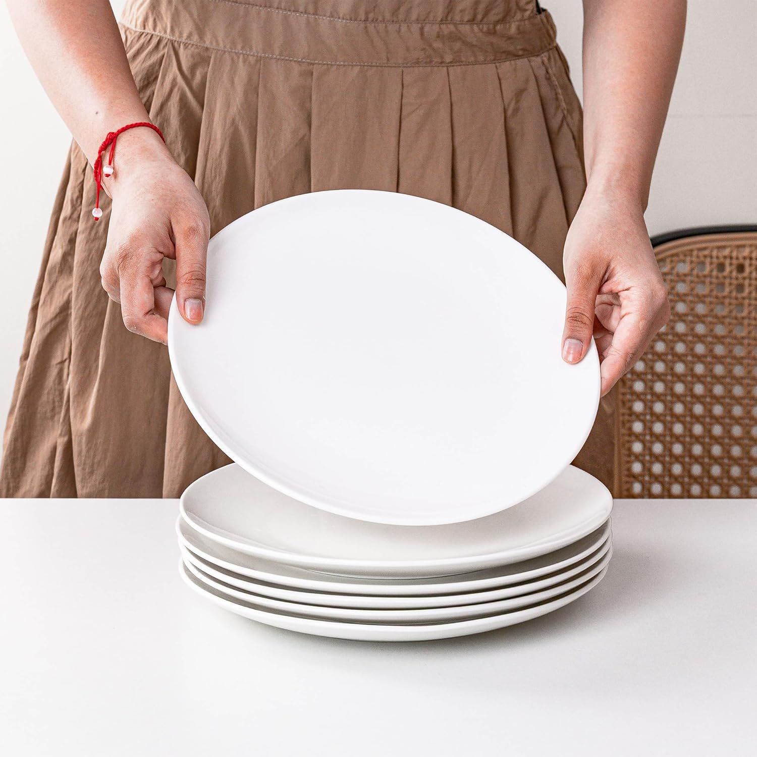 White Ceramic Dinner Plates - Set of 6 - Image 8