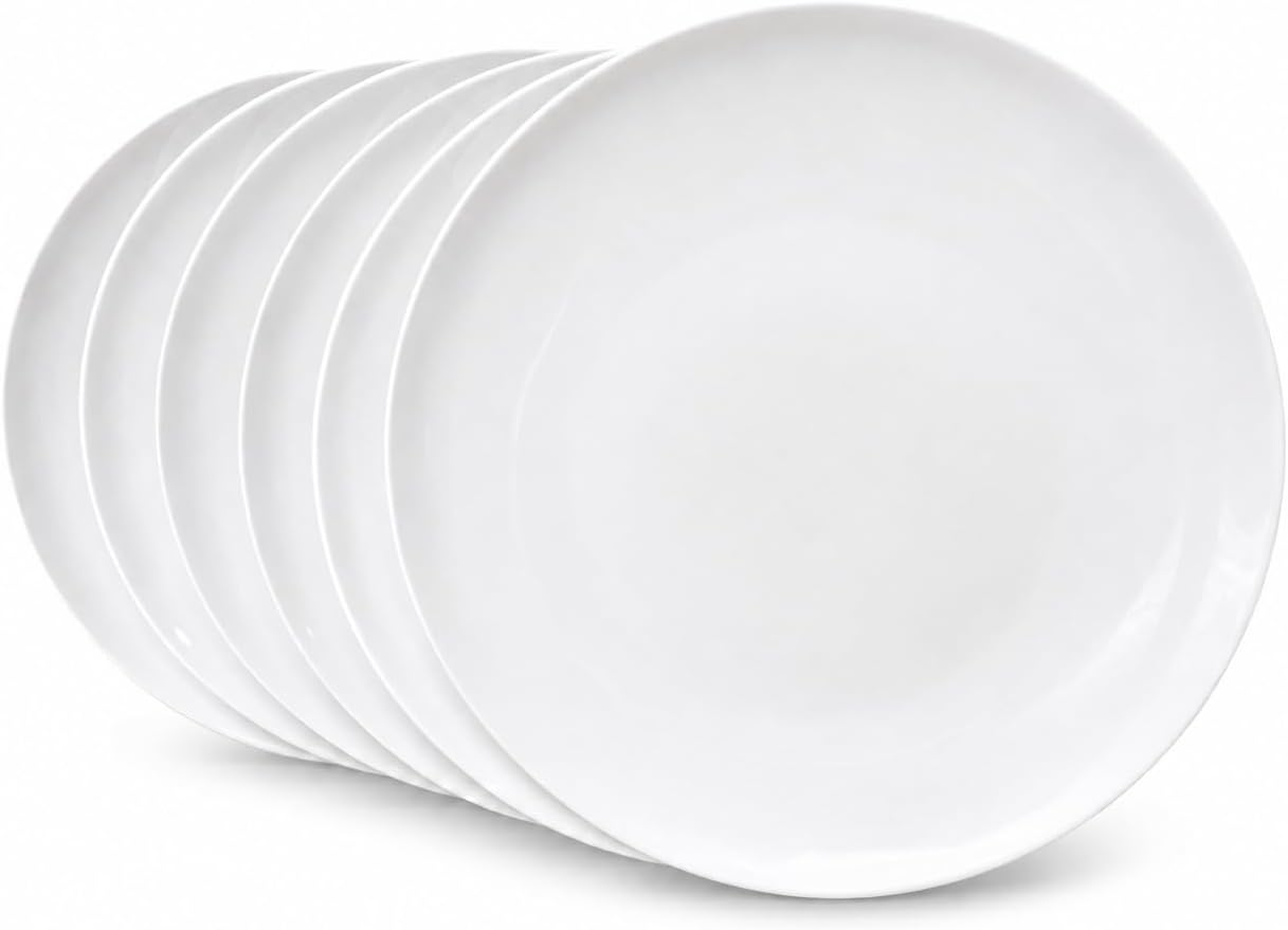 White Ceramic Dinner Plates - Set of 6